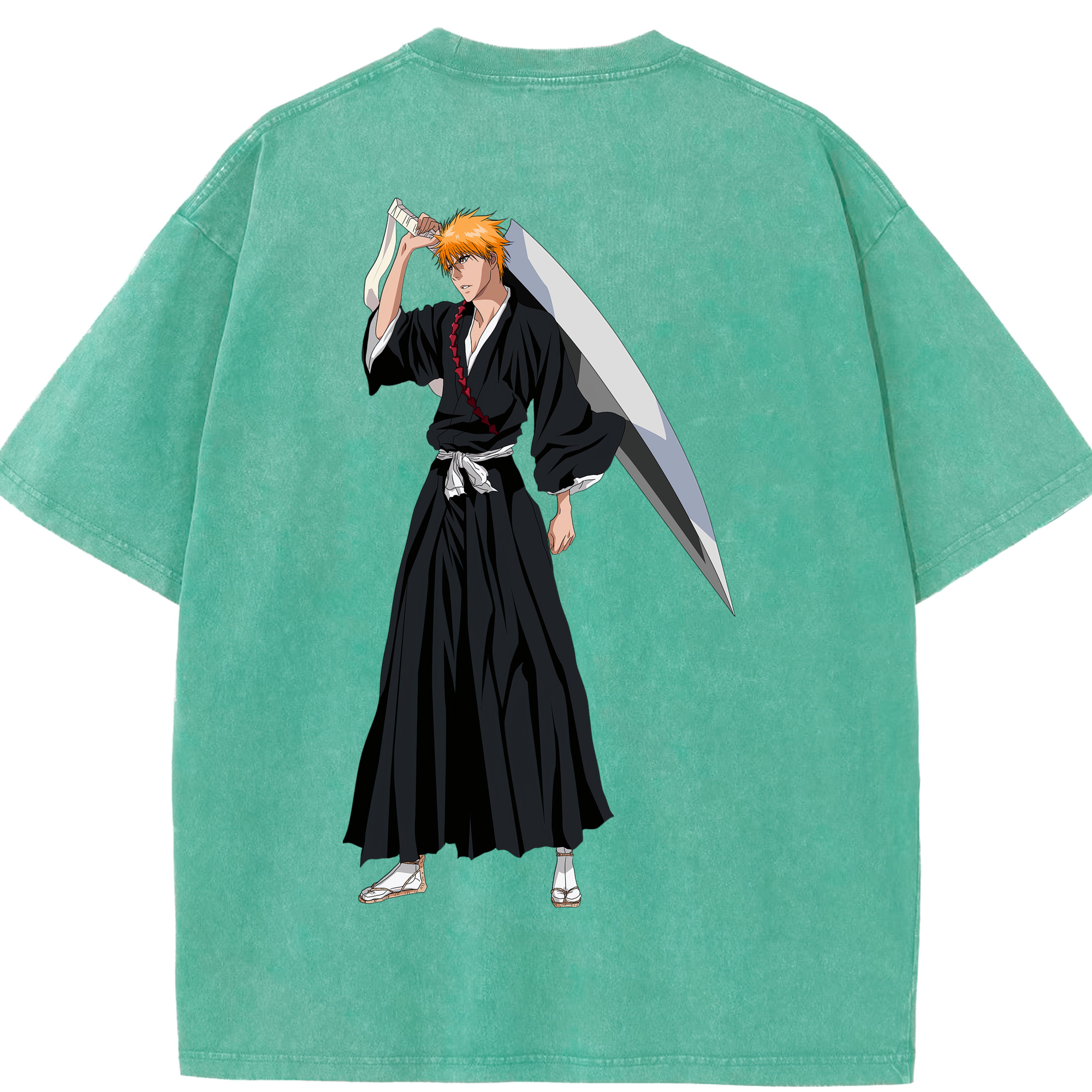 （画像用） ブリーチ 黒崎一護（くろさき いちご）BLEACH Kurosaki Ichigo 綿100% ヴィンテージ風 半袖Tシャツ（背面プリント）